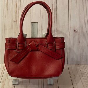 Liz Claiborne Red Faux Leather Satchel Handbag Purse Knot Accent Pockets NEW